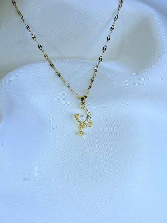 Lunar Pearl Charm Necklace